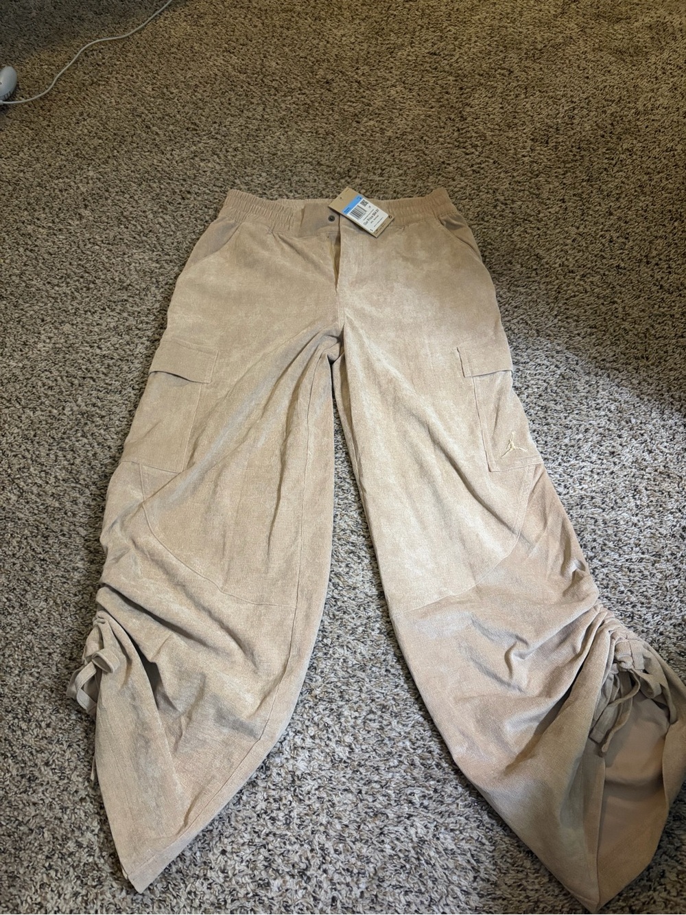 Jordan Wide Leg Tan Cargo Pants with Gathered Hem